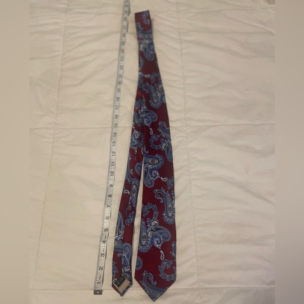 Bruno Piatelli 100% silk hand made tie. Burgundy with blue and silver paisley. - Picture 2 of 4
